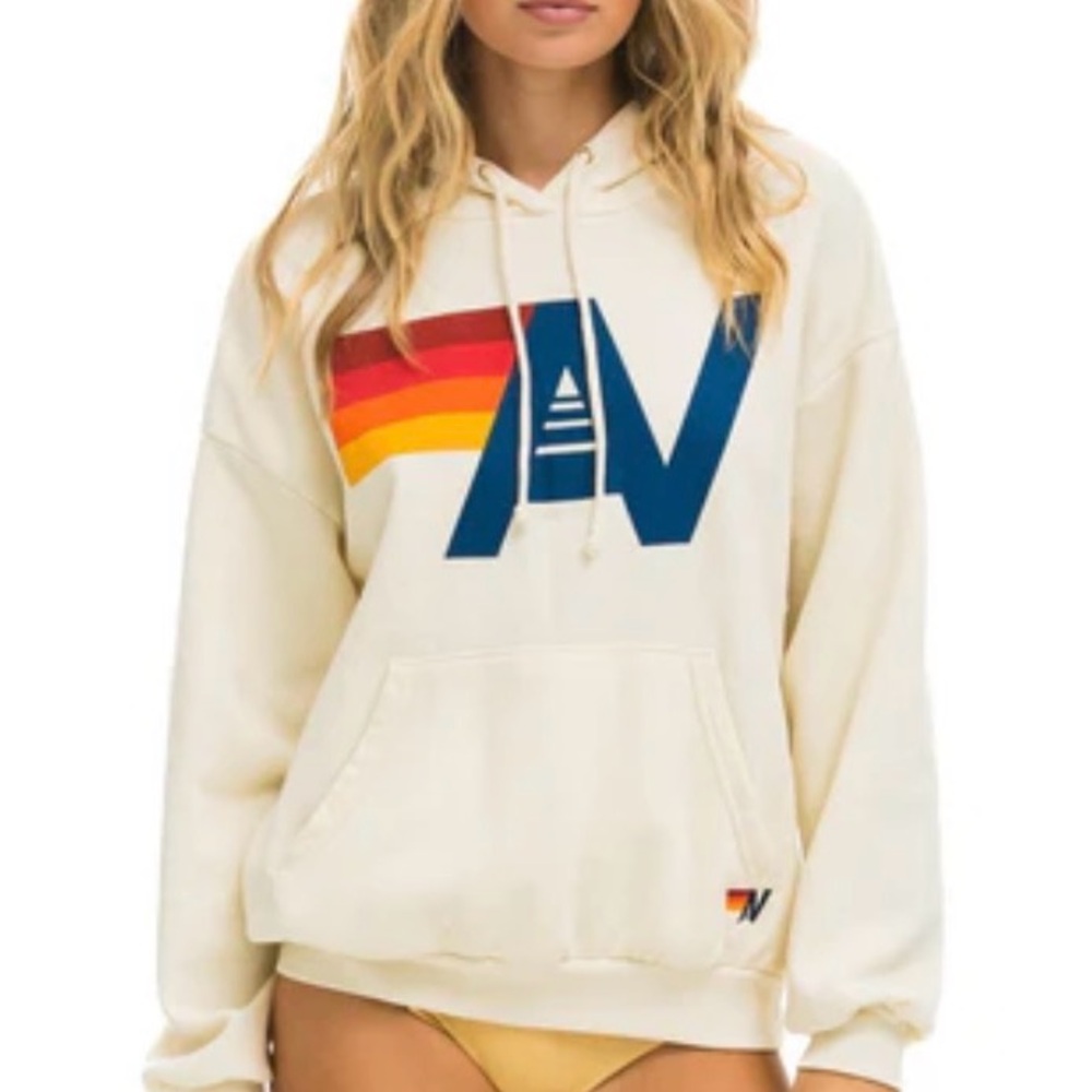 Aviator Nation Cream Hoodie with Bold Multicolor Logo - Picture 2 of 2